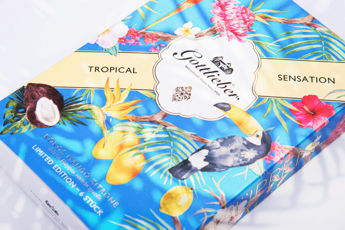 Tropical-Verpackungen, gestaltet für Gottlieber