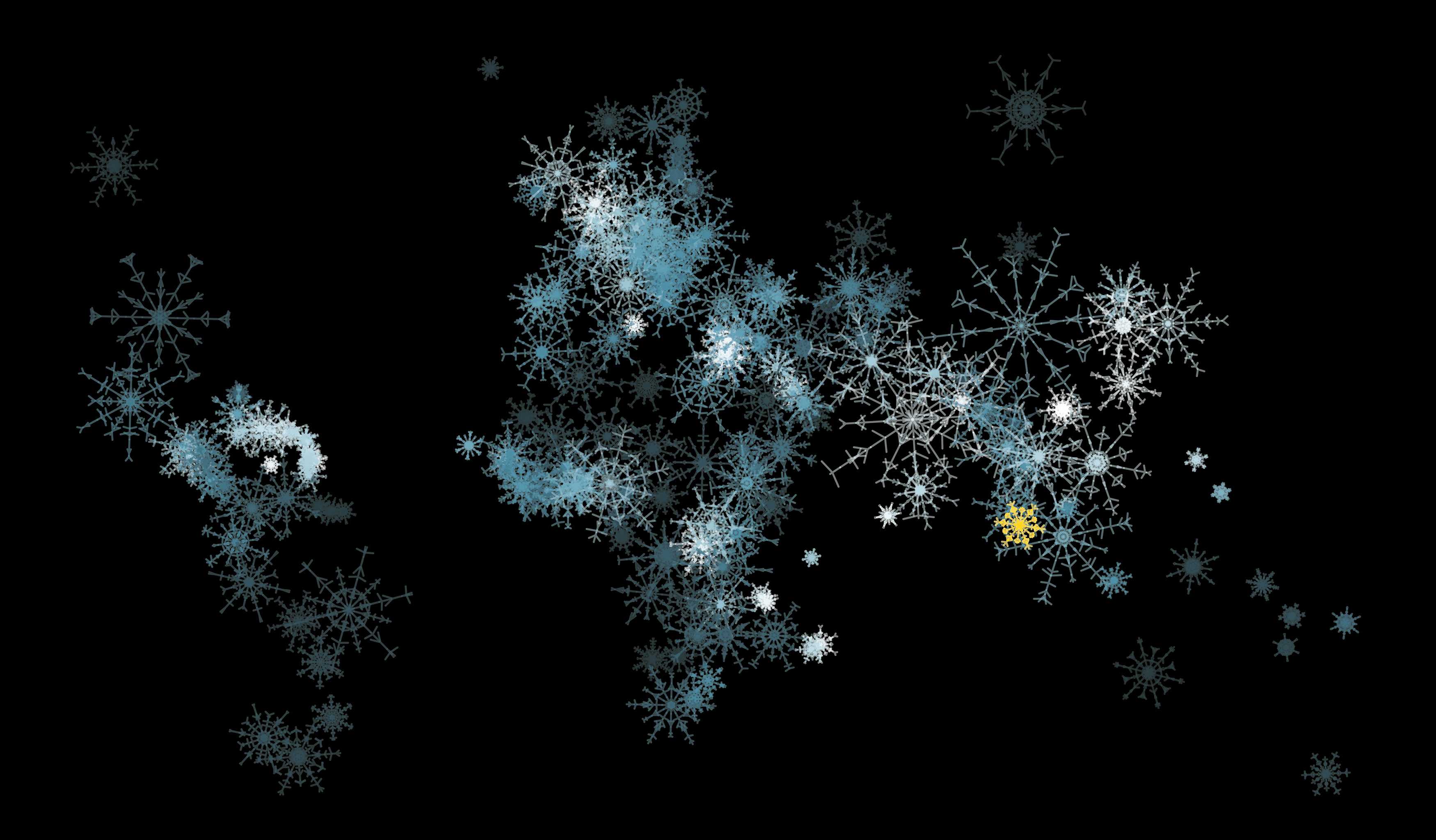 All countries of the world, displayed with snow flakes